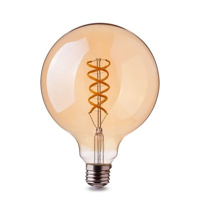 E27 5W LED Globepære Spiral Filament - Ø95mm, Ekstra Varm Hvid, Kultråd
