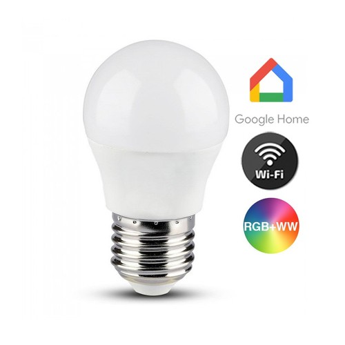 V-Tac 5W Smart Home krone LED pære - Tuya/Smart Life, virker med Google Home, Alexa og smartphones, E27, G45