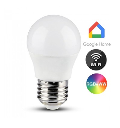 V-Tac 5W Smart Home krone LED pære - Tuya/Smart Life, virker med Google Home, Alexa og smartphones, E27, G45