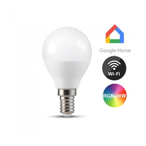 V-Tac 5W Smart Home LED pære - Tuya/Smart Life, virker med Google Home, Alexa og smartphones, P45, E14