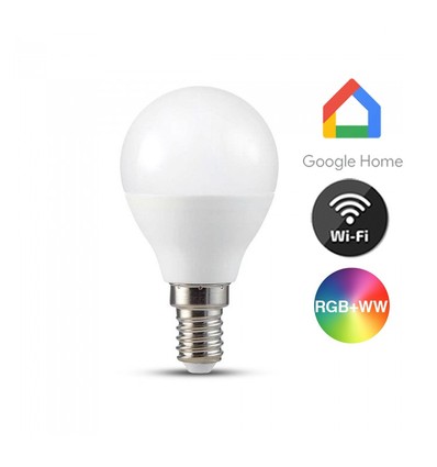 V-Tac 5W Smart Home LED pære - Tuya/Smart Life, virker med Google Home, Alexa og smartphones, P45, E14