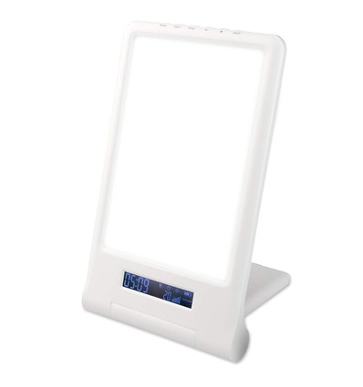 LED lysterapi lampe med timer/alarm - 18W, hvid/blå, 10.000 LUX, indbygget batteri