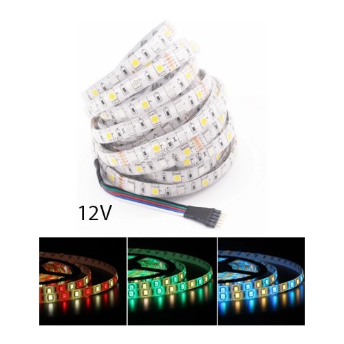 5m 12W/m RGB+WW LED strip - 12V, IP65, 60 LED pr. meter