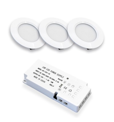 3 stk. Reco68 møbelspot - Mat hvid, inkl. strømforsyning