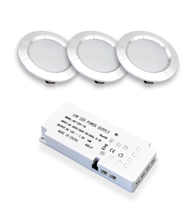 3 stk. Reco68 møbelspot - Børstet stål, inkl. strømforsyning