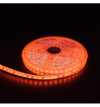 Orange 10W/m LED strip - 5m, 120 LED pr. meter, 24V, IP65