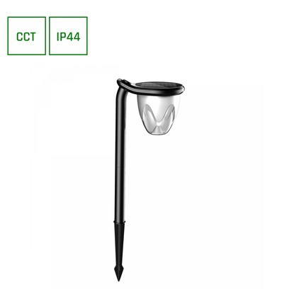 1W Solara Brilo solcelle LED lampe, 3-i-1 - 3.7V, 100lm, CCT, bordlampe, væglampe og spyd, IP44, sort