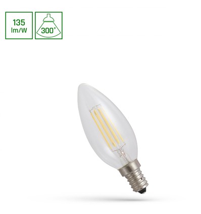 C35 LED Kertepære 5,5W E14 - 230V, Kultråd, Neutral hvid, Klar, Spectrum