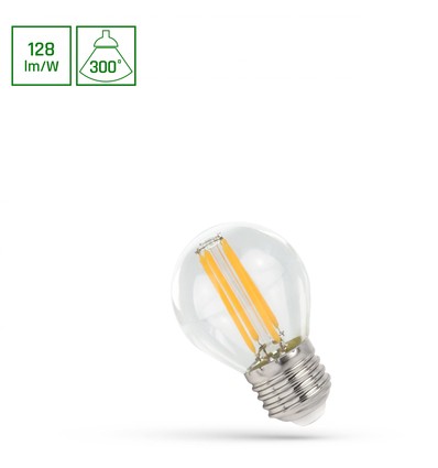 E27 5,5W LED kronepære filament - G45, 700lm, 4000K, 300° spredning, Erstat 55W