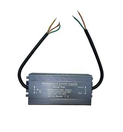 60W / 24V DC strømforsyning - 2,5A, IP67, Flicker free