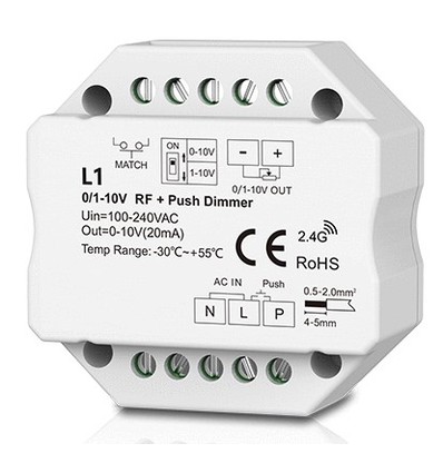 LEDlife rWave 1-10V indbygningsdæmper - RF, push-dim, LED dæmper, til indbygning