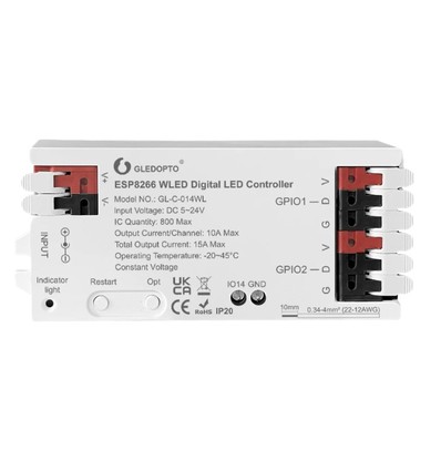 Gledopto RGBIC Wifi controller - 12V/24V, 12V (180W) 24V (360W)