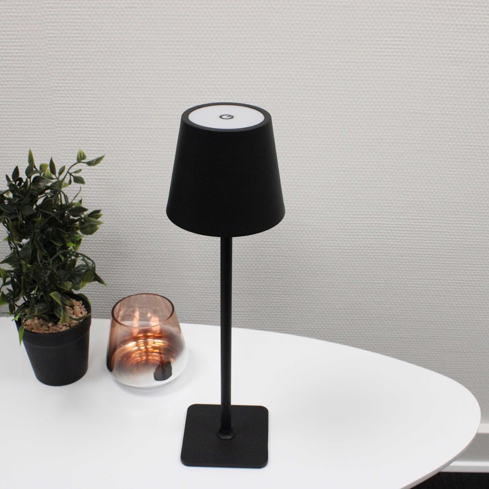Opladelig LED bordlampe Inde/ude - Sort, touch dæmpbar, CCT, IP54 udendørs - Dæmpbar : Dæmpbar, Kulør : CCT (Varm til Kold Hvid)