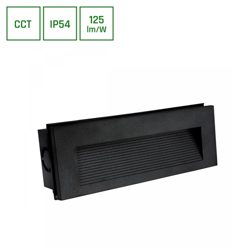6W nedsænket trappelys CCT - 3 lyskulører, IP54, Sort, 23 x 8,4 x 5,2cm, 230V