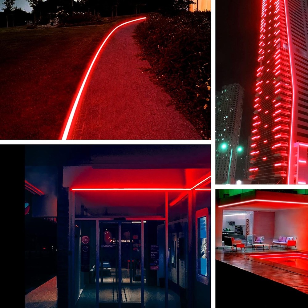 5m 11,5W/m Rød Neon COB strip - 230V, IP67 vandtæt, 288 LED, kan klippes for hver 10cm - Forpakning : Længere stykke (antal x 5m.)