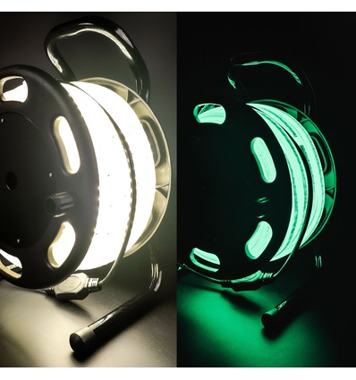 25m Selvlysende arbejdslys 230V LED strip på tromle - IP67, 180 LED/m, 11W/m, 1000 lm/m, 4000K