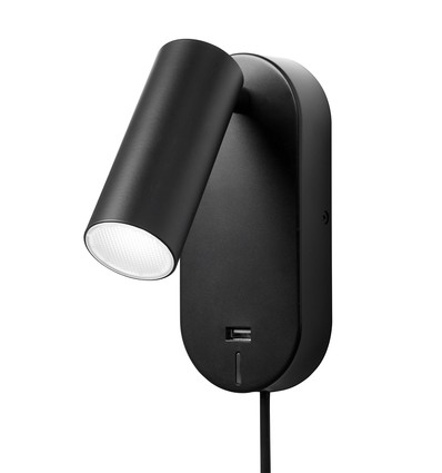 Ego LED Væglampe 4,5W Med Touch Dæmp og USB - Sort