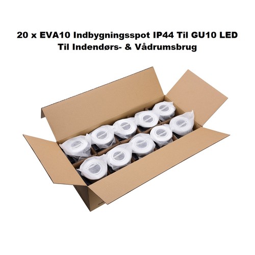 20 stk. EVA10 Indbygningsspot 230V Til GU10 LED - Hvid