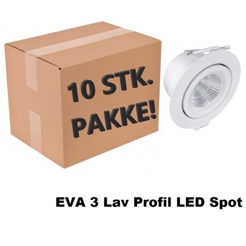 10 x EVA 3 LED Spot 4W 3000K 430Lm Ra97 Dæmpbar IP54 i Hvid (inde/Udendørs)