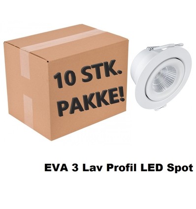 10 x EVA 3 LED Spot 4W 3000K 430Lm Ra97 Dæmpbar IP54 i Hvid (inde/Udendørs)