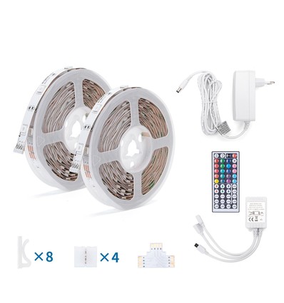 Aigostar RGB LED Strip Sæt 36W, IP65 (12V/230V) - 2 x 5 Meter