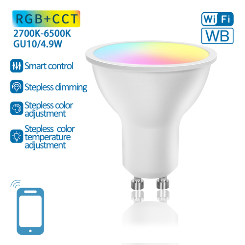 Aigostar SMART WiFi/BT, GU10 LED Pære 4,9W i RGB+CCT - 120°