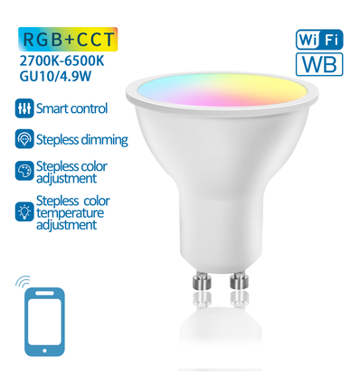 Aigostar SMART WiFi/BT, GU10 LED Pære 4,9W i RGB+CCT - 120°