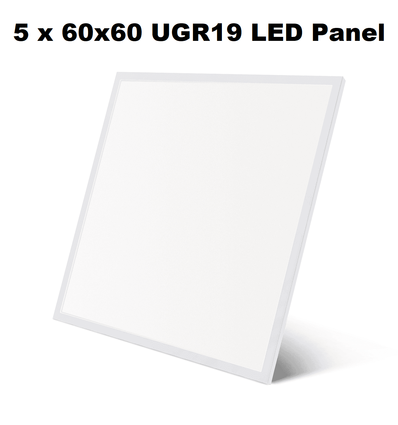 5 x E5 UGR19 LED Panel 60x60 På 40W i 4000K, 4600Lm - Hvid