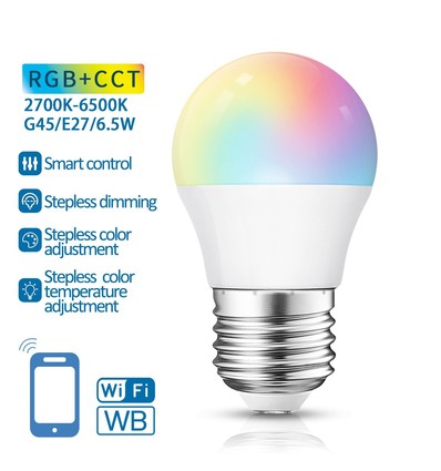 Aigostar SMART WiFi/BT, G45, E27 Mat LED Kronepære 6,5W i RGB+CCT