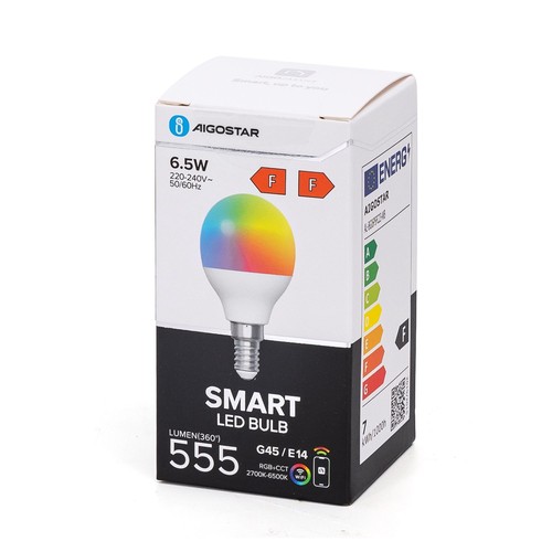 Aigostar SMART WiFi/BT, G45, E14 Mat LED Kronepære 6,5W i RGB+CCT