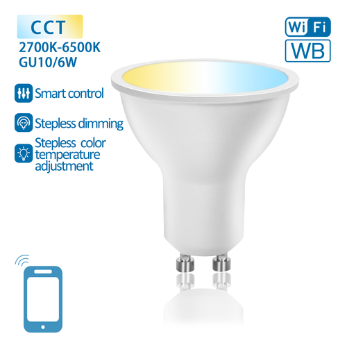 Aigostar SMART WiFi/BT, GU10 LED Pære 6W, CCT 2700K-6500K - 120°