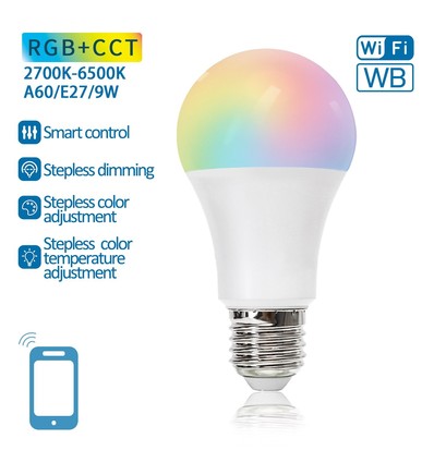 Aigostar SMART WiFi/BT, A60, E27 Mat LED Pære 9W i RGB+CCT