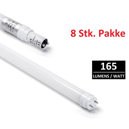 8 x GLASS High-Lumen T8 LED Rør 22W i 4000K, 165LM/w - 1500