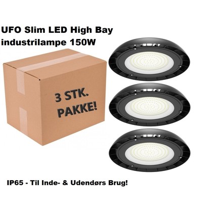 3-PAK - UFO Slim LED High Bay industrilampe 150W i 4000K, IP65 - 110°