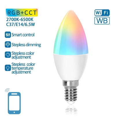 Aigostar SMART WiFi/BT, D37, E14 Mat LED Kertepære 6,5W i RGB+CCT