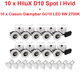 10 x Hilux D10 Spot i Hvid - inkl. Dæmpbar GU10 LED 6W i 3000K - 38°