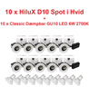 10 x Hilux D10 Spot i Hvid - inkl. Dæmpbar GU10 LED 6W i 3000K - 38°