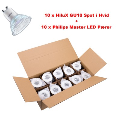 10 x Hilux D10 Spot i Hvid - inkl. 10 x Philips Master 2700K