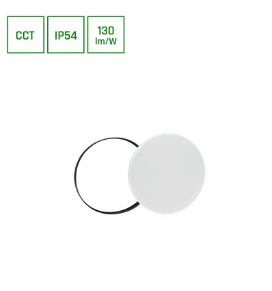 NYMPHEA 18W - Sort Hvide Ringe, CCT 230V, 115°, IP54, Ø250x52, Hvid/Sort, Rundt