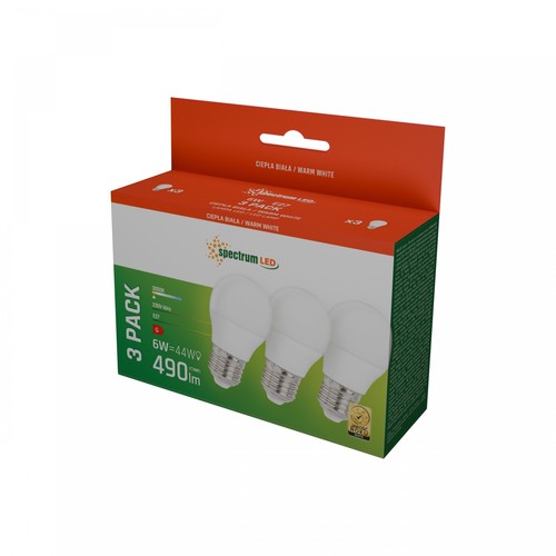 Spectrum 3-pak E27, 6W LED pære - G45, Varm Hvid, 230V