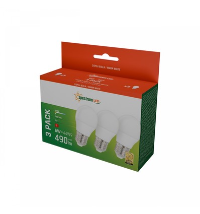 Spectrum 3-pak E27, 6W LED pære - G45, Varm Hvid, 230V