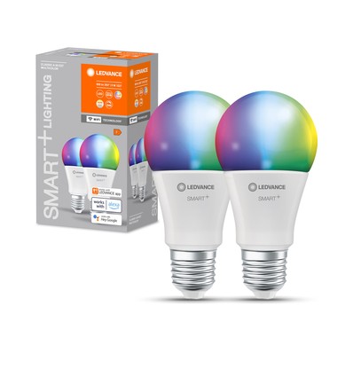 LEDVANCE SMART+ WiFi E27 Mat LED Pære 9W RGB+CCT (2-Pak)