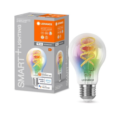 Outlet: LEDVANCE SMART+ WiFi E27 Klar Filament LED Pære 4,8W i RGB+TW