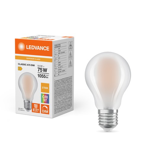 LEDVANCE Mat E27 LED Pære På 9,5W i 2700K, Dæmpbar, Ra97