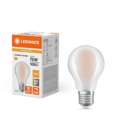 LEDVANCE Mat E27 LED Pære På 9,5W i 2700K, Dæmpbar, Ra97