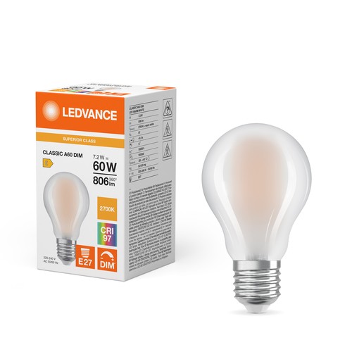 LEDVANCE Mat E27 LED Pære På 7,2W i 2700K, Dæmpbar, Ra97