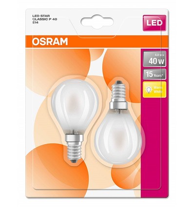 Osram Classic E14 LED Pære Mat 4W 2700K 470Lm - 2-Pack