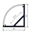 Alu hjørneprofil 16x16 til LED strip - 1 meter, inkl. mælkehvidt cover, klips og endestykker, anodiseret