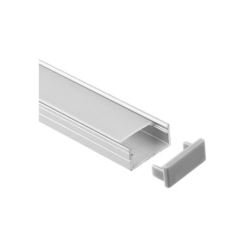 Aluprofil 18x8 til IP65 og IP68 LED strip - 1 meter, inkl. mælkehvidt cover, klips og endestykker, anodiseret