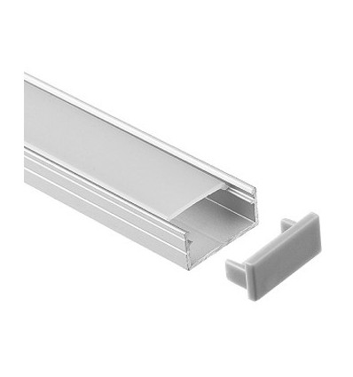 Aluprofil 18x8 til IP65 og IP68 LED strip - 1 meter, inkl. mælkehvidt cover, klips og endestykker, anodiseret